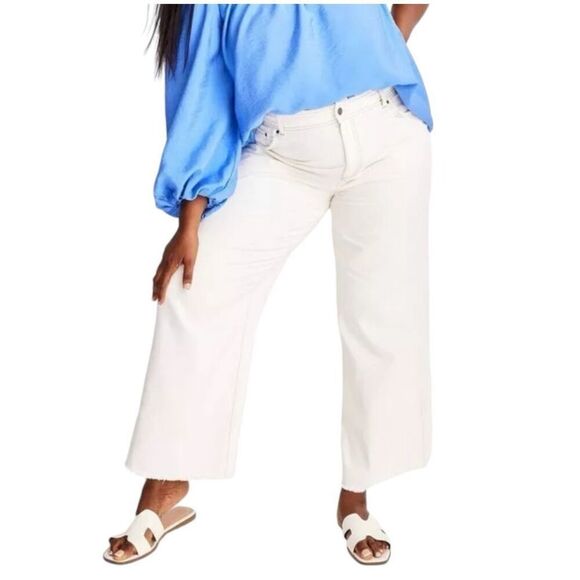 NEW Future Collective with Jenny K. Lopez High Rise Raw Edge Ecru Jeans 22 - Picture 1 of 9